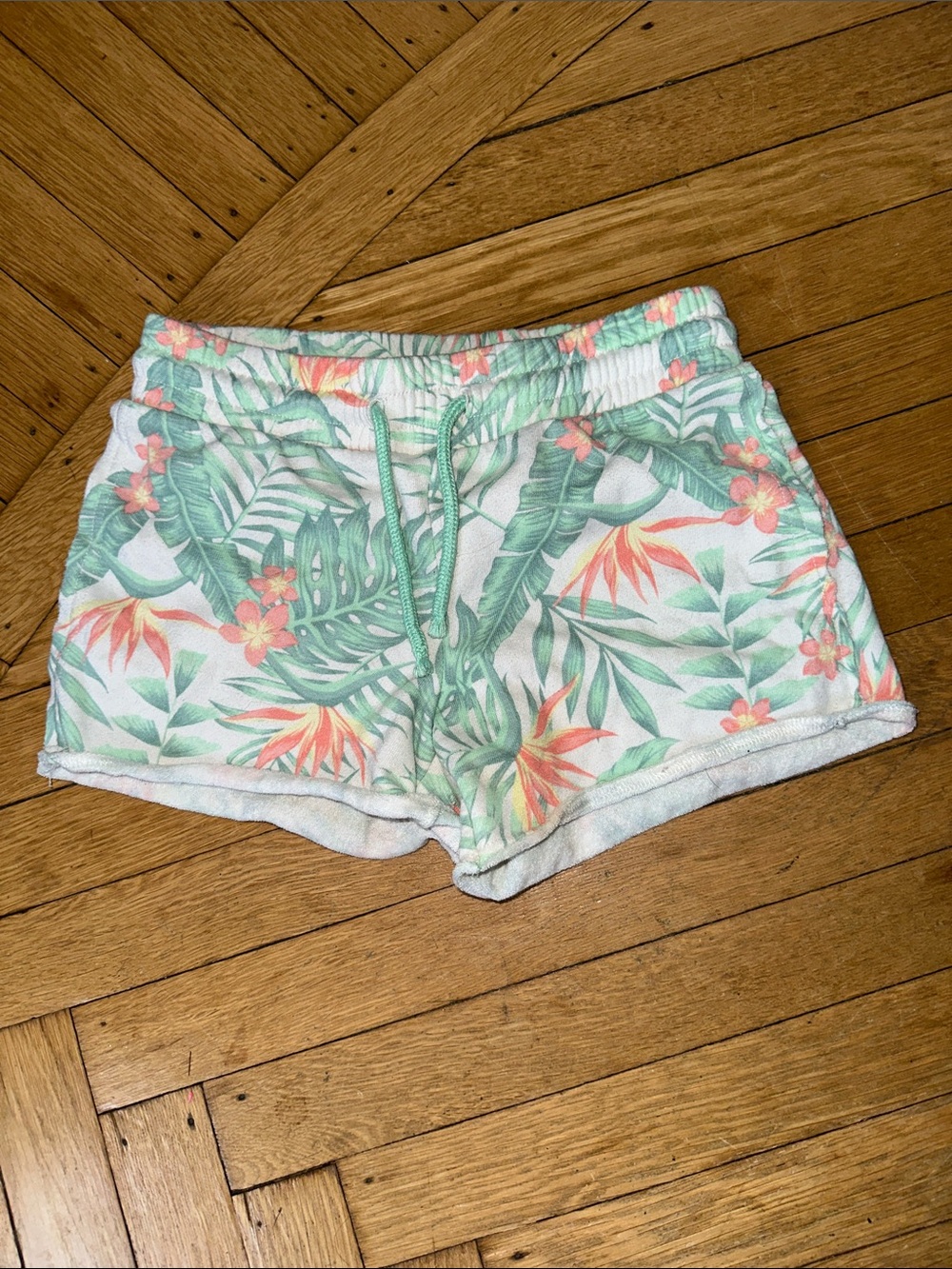 Floral Tropical Drawstring girls Shorts - Mint & Coral